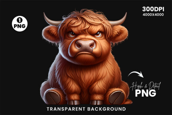 Funny Grumpy Highland Cow Clipart | Sublimation Clipart PNG