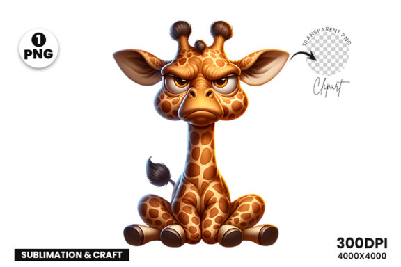 Funny Grumpy Giraffe Clipart PNG | Sublimation Clipart PNG