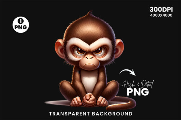 Funny Grumpy Monkey Clipart PNG | Sublimation Clipart PNG