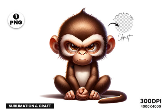 Funny Grumpy Monkey Clipart PNG | Sublimation Clipart PNG
