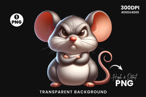 Funny Grumpy Mouse Clipart PNG | Sublimation Clipart Design