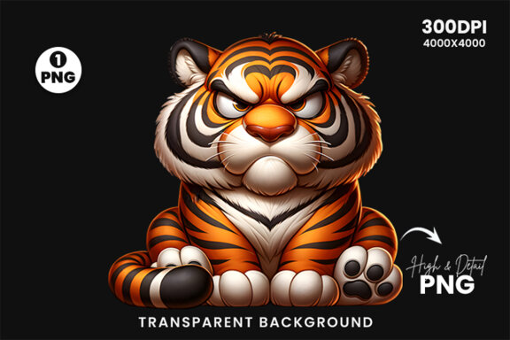 Funny Grumpy Tiger Clipart PNG | Sublimation Clipart Design
