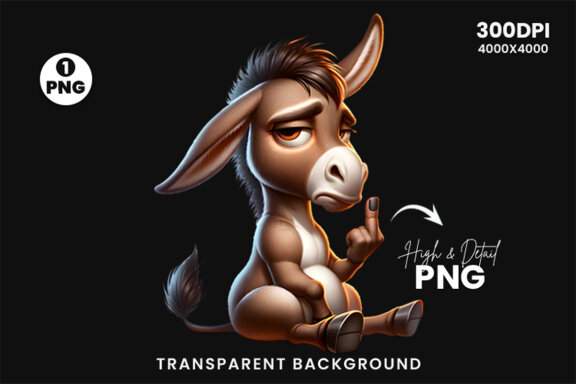 Funny Grumpy Donkey Clipart PNG | Sublimation Clipart Design