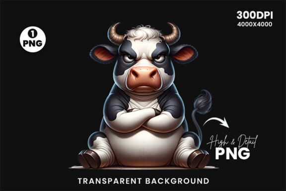 Funny Grumpy Cow Clipart PNG | Sublimation Clipart Design