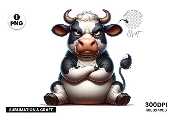 Funny Grumpy Cow Clipart PNG | Sublimation Clipart Design