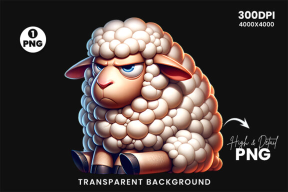 Funny Grumpy Sheep Clipart PNG | Sublimation Clipart Design