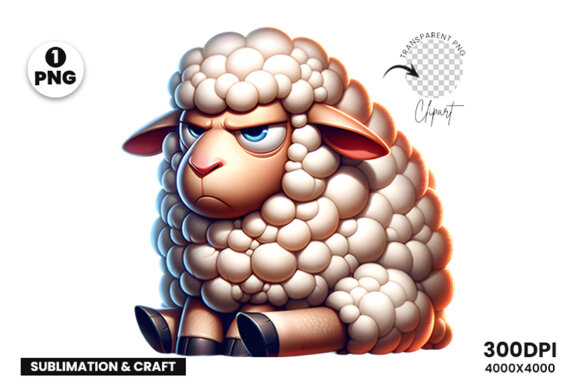 Funny Grumpy Sheep Clipart PNG | Sublimation Clipart Design