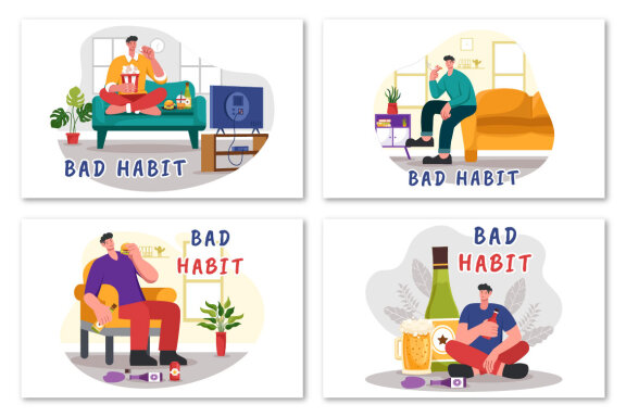 9 Bad Habit Vector Illustration