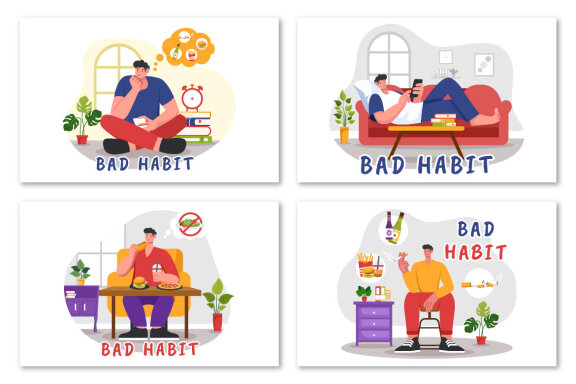 9 Bad Habit Vector Illustration
