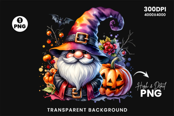 Watercolor Halloween Gnome PNG Clipart , Halloween Sublimation Clipart PNG Bundle