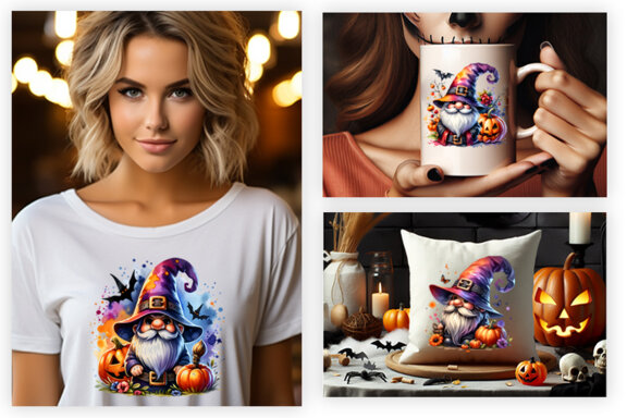 Watercolor Halloween Gnome PNG Clipart , Halloween Sublimation Clipart PNG Bundle