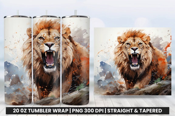 Aggressive King Lion Tumbler Wrap PNG | Tumbler Wrap Sublimation Bundle