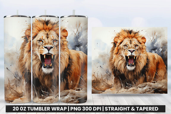 Aggressive King Lion Tumbler Wrap PNG | Tumbler Wrap Sublimation Bundle