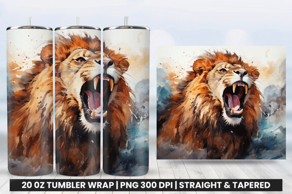 Aggressive King Lion Tumbler Wrap PNG | Tumbler Wrap Sublimation Bundle