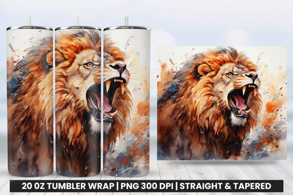 Aggressive King Lion Tumbler Wrap PNG | Tumbler Wrap Sublimation Bundle