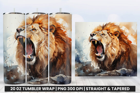 Aggressive King Lion Tumbler Wrap PNG | Tumbler Wrap Sublimation Bundle