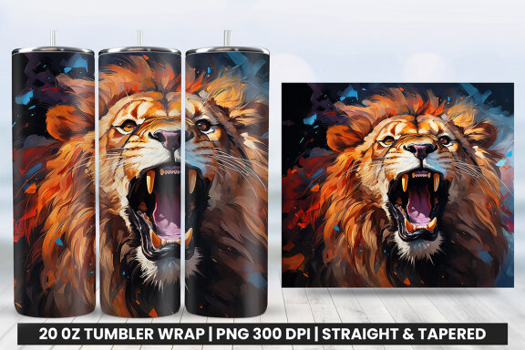 Aggressive King Lion Tumbler Wrap PNG | Tumbler Wrap Sublimation Bundle