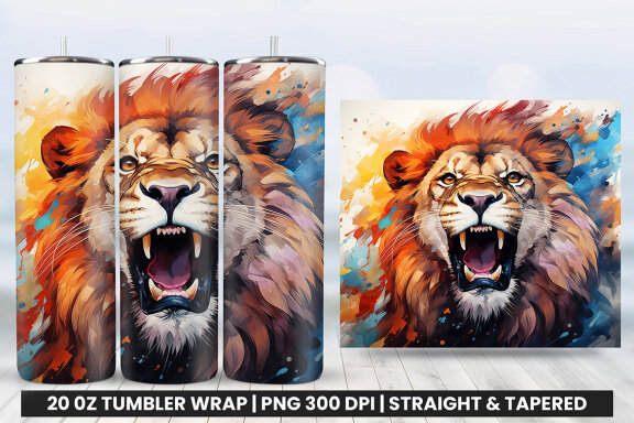 Aggressive King Lion Tumbler Wrap PNG | Tumbler Wrap Sublimation Bundle