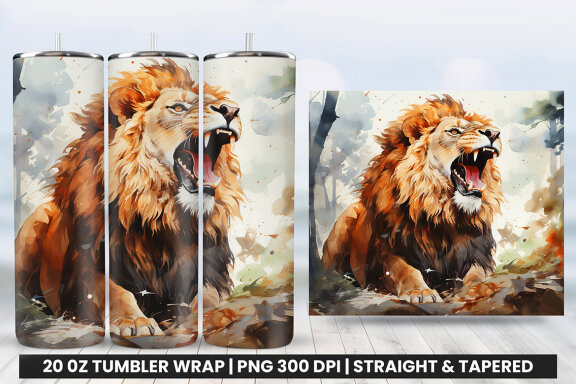 Aggressive King Lion Tumbler Wrap PNG | Tumbler Wrap Sublimation Bundle