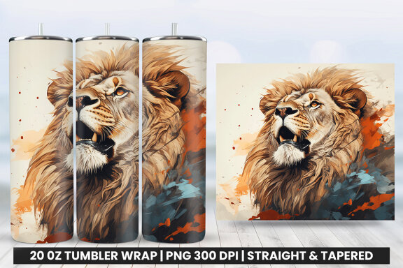 Aggressive King Lion Tumbler Wrap PNG | Tumbler Wrap Sublimation Bundle