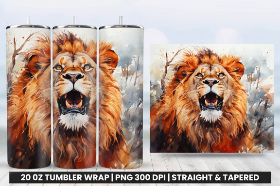 Aggressive King Lion Tumbler Wrap PNG | Tumbler Wrap Sublimation Bundle