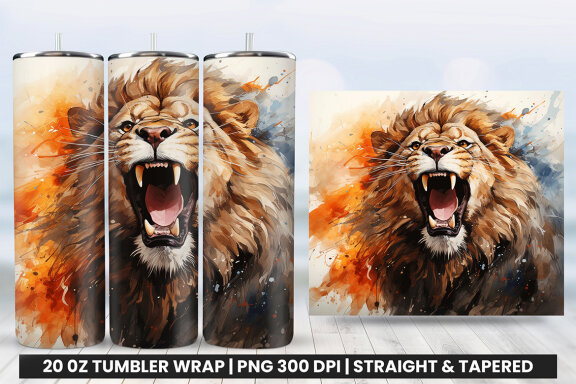 Aggressive King Lion Tumbler Wrap PNG | Tumbler Wrap Sublimation Bundle