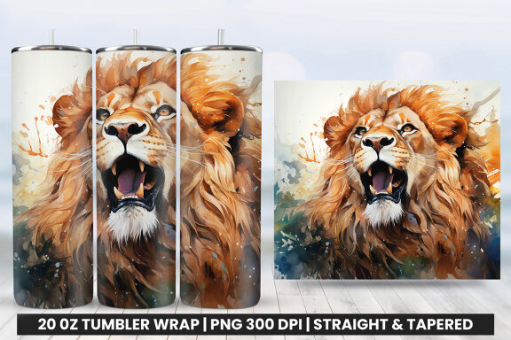 Aggressive King Lion Tumbler Wrap PNG | Tumbler Wrap Sublimation Bundle