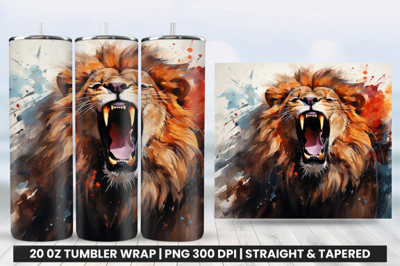 Aggressive King Lion Tumbler Wrap PNG | Tumbler Wrap Sublimation Bundle