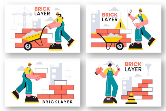 9 Bricklayer Worker Illustration