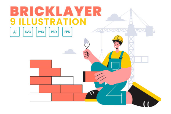9 Bricklayer Worker Illustration