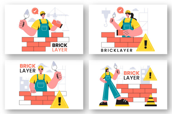 9 Bricklayer Worker Illustration