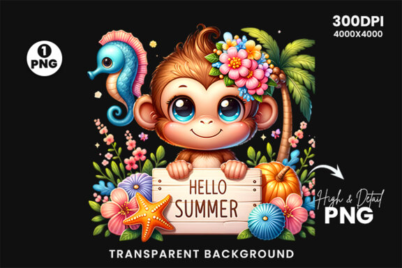 Summer Cute Monkey Clipart PNG | Sublimation Clipart PNG