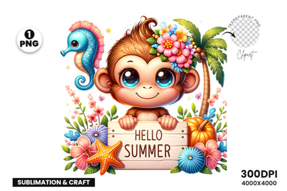 Summer Cute Monkey Clipart PNG | Sublimation Clipart PNG