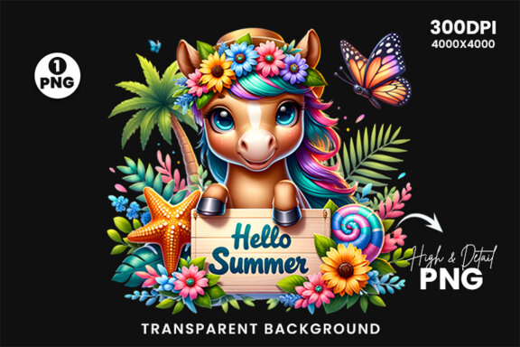 Summer Cute Horse Clipart PNG | Sublimation Clipart PNG