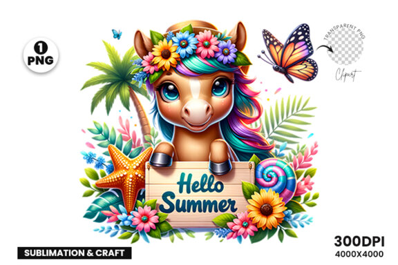Summer Cute Horse Clipart PNG | Sublimation Clipart PNG