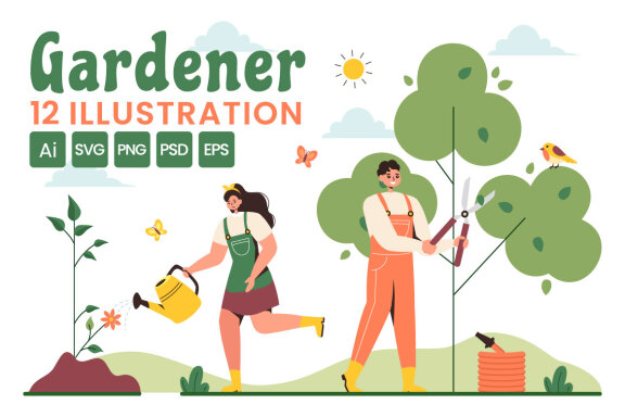 12 Summer Gardener Illustration