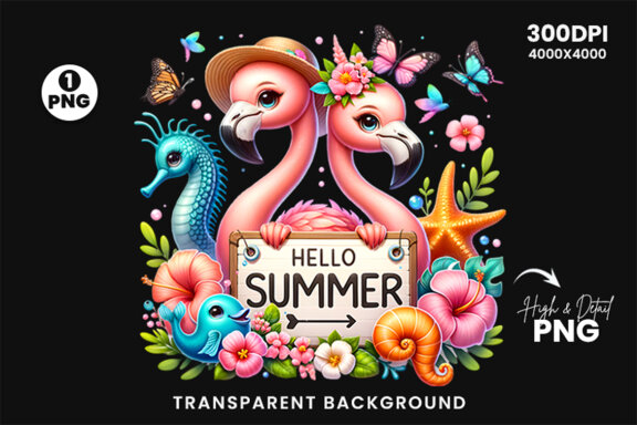 Summer Sublimation Flamingos Clipart PNG | Sublimation PNG