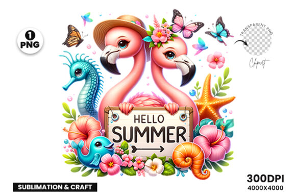 Summer Sublimation Flamingos Clipart PNG | Sublimation PNG
