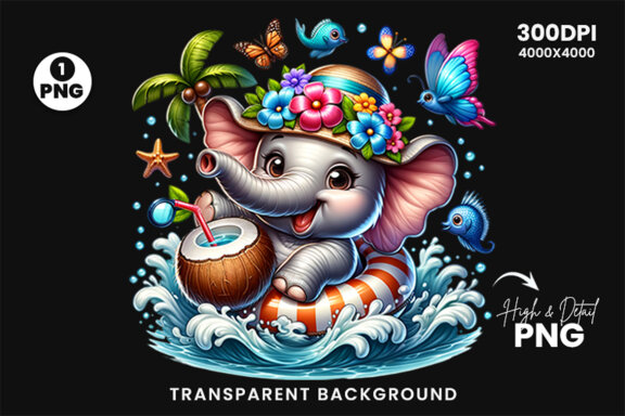 Summer Elephant Sublimation Clipart PNG | Summer Clipart PNG