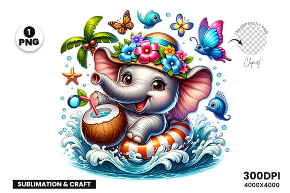 Summer Elephant Sublimation Clipart PNG | Summer Clipart PNG