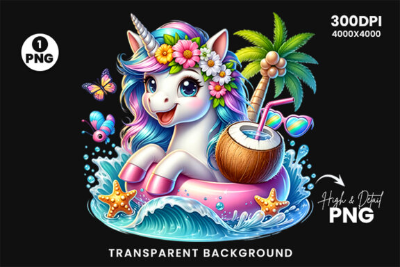 Summer Unicorn Sublimation Clipart PNG | Summer Clipart PNG