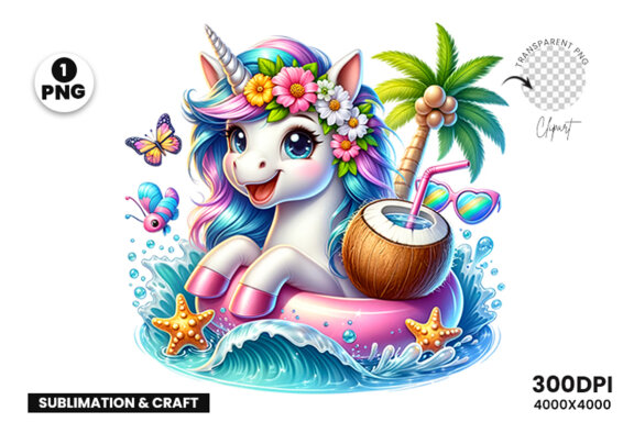 Summer Unicorn Sublimation Clipart PNG | Summer Clipart PNG