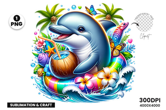 Summer Dolphin Sublimation Clipart PNG | Sublimation Clipart