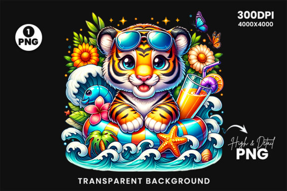 Summer Tiger Sublimation Clipart PNG | Sublimation Clipart