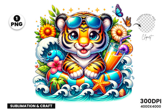 Summer Tiger Sublimation Clipart PNG | Sublimation Clipart