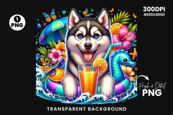Summer Husky Sublimation Clipart PNG | Sublimation Clipart