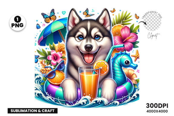 Summer Husky Sublimation Clipart PNG | Sublimation Clipart