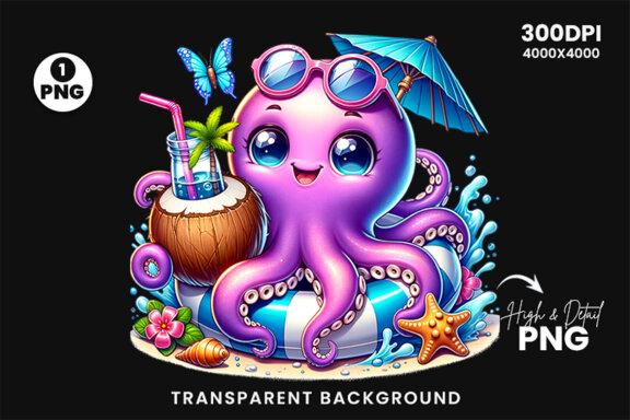 Summer Octopus Sublimation Clipart PNG | Sublimation Clipart