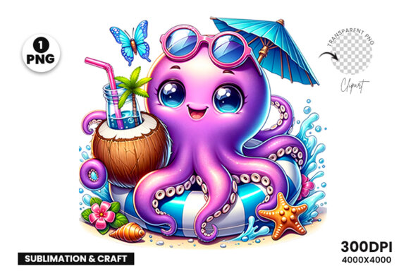 Summer Octopus Sublimation Clipart PNG | Sublimation Clipart