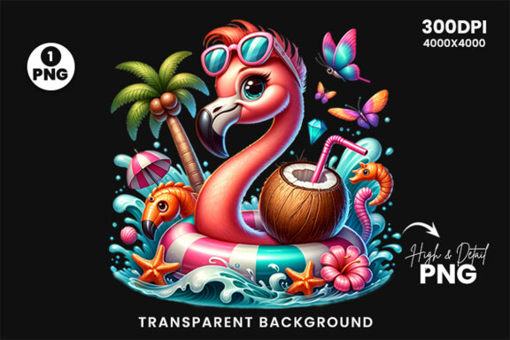 Summer Flamingo Sublimation Clipart PNG, Sublimation Clipart
